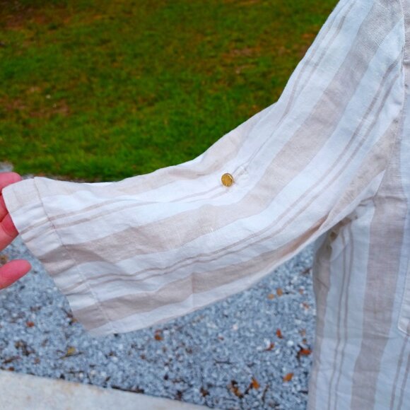 Striped Cotton-Blend Tunic With Roll-Up Sleeves & Tassel Zipper Ellen Tracy - Picture 4 of 9